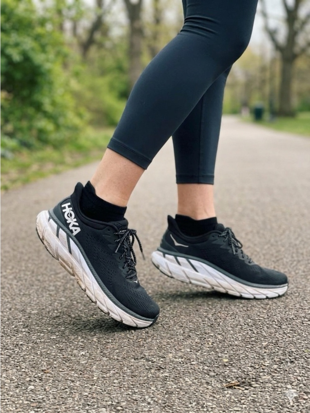 Hoka Women's Black and White Running Shoes - Cushioned Trainer